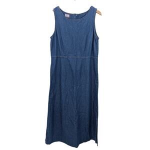 Vtg 90s Denim Sheath Jumper Dress Sleeveless Sz L Cottagecore Maxi by Premier